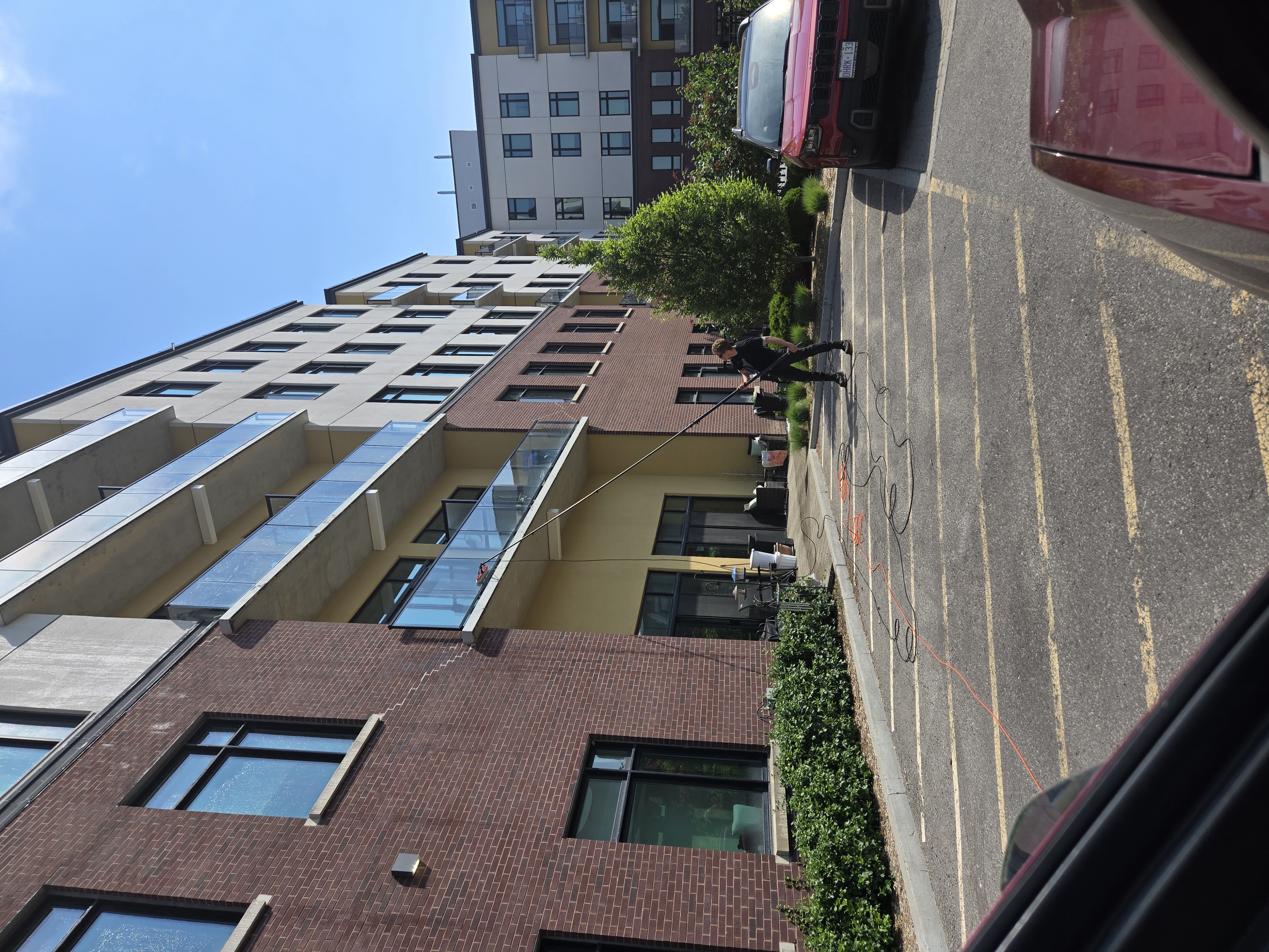 Water-fed pole window cleaning at a multi-storey retirement residence